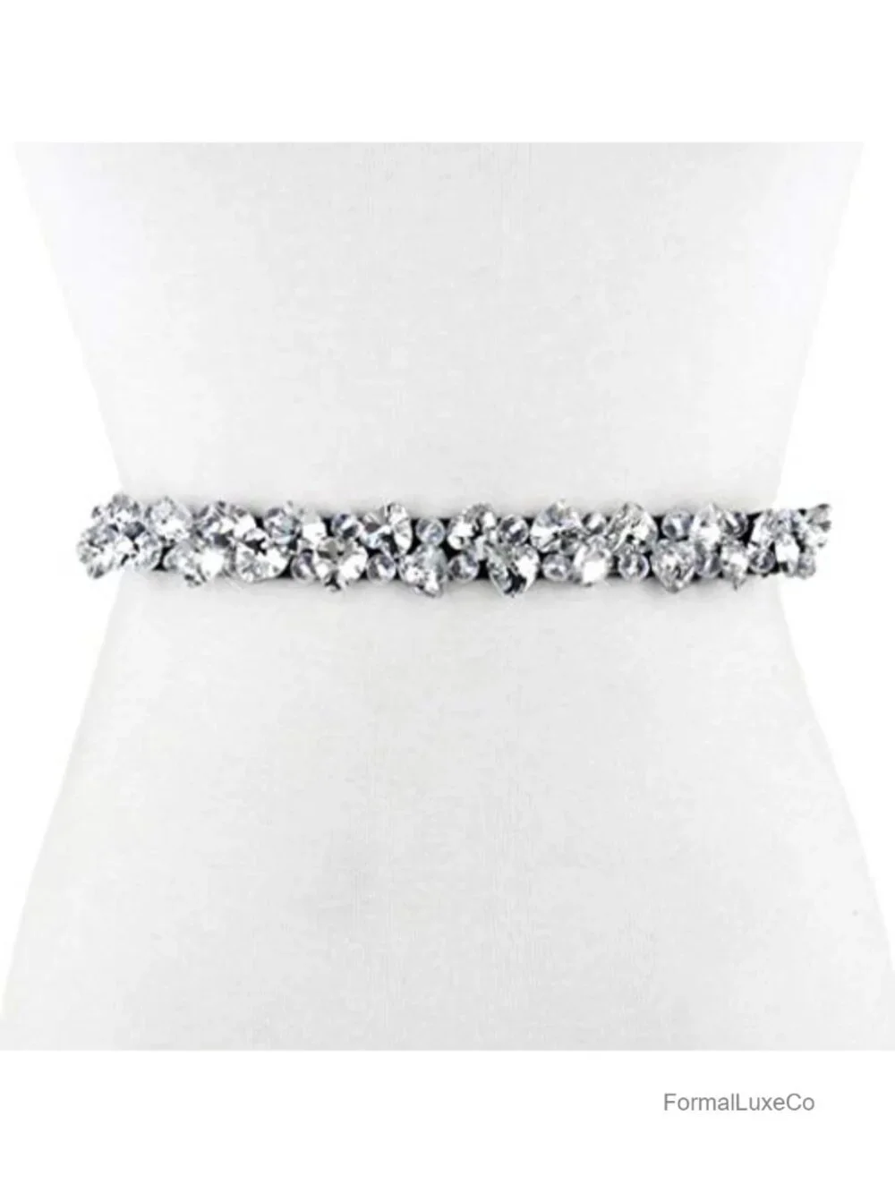 Rhinestone Stretch Waist Belt for Dresses Vintage Silver Buckle